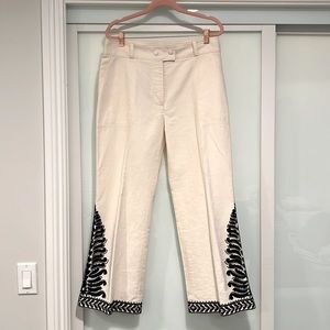 Tory Burch size 8 cream cotton embroidered and beaded pants